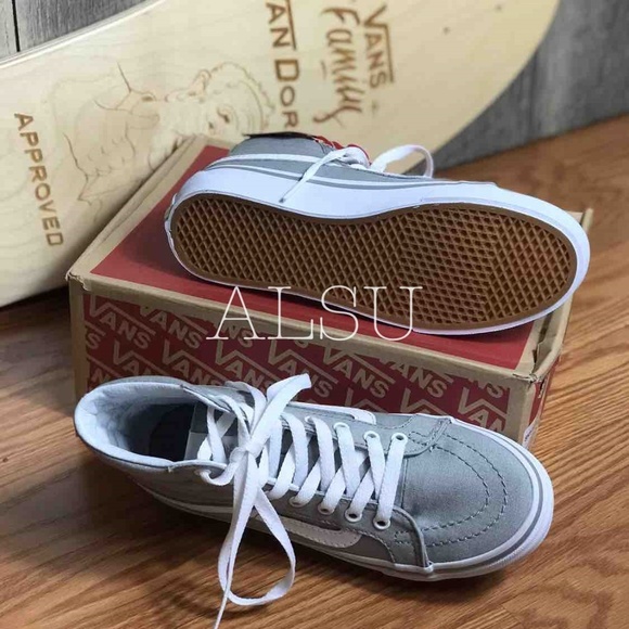 NWT VANS SK8-HI Slim Drizzle Grey White Kid’s - Picture 6 of 8